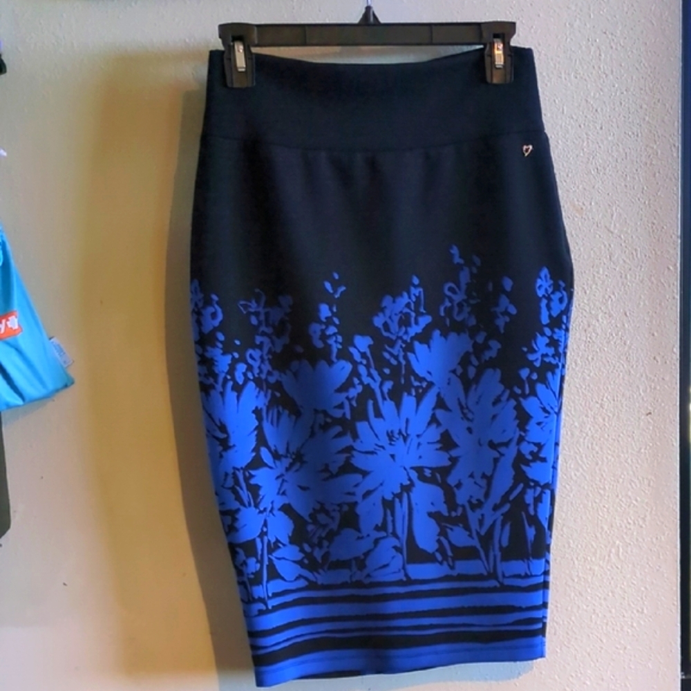 Stretchy Blue Floral Pencil Skirt S